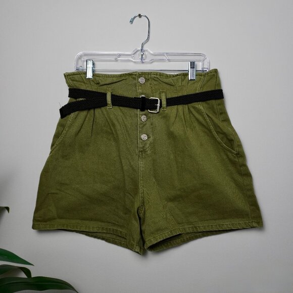 Zara Olive Green Paperbag Waist Utility Shorts - Picture 3 of 5